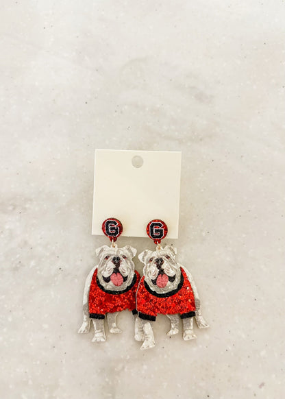 Georgia Bulldog Glitter Earrings