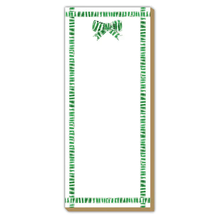 Lauren Dunn Ribbon Border Green and White Striped Bow Luxe Skinny Pad