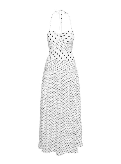 Marguerite Halter Maxi Dress White Polka Dot