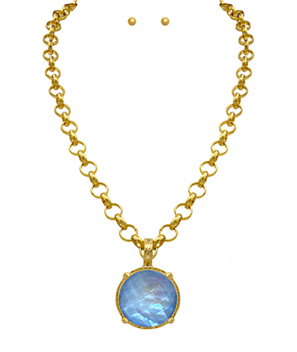 Antique Round Stone Pendant Necklace Set