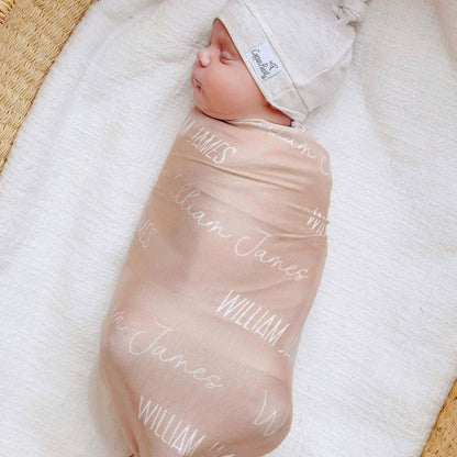 Personalized Baby Name Swaddle Blanket - Walnut