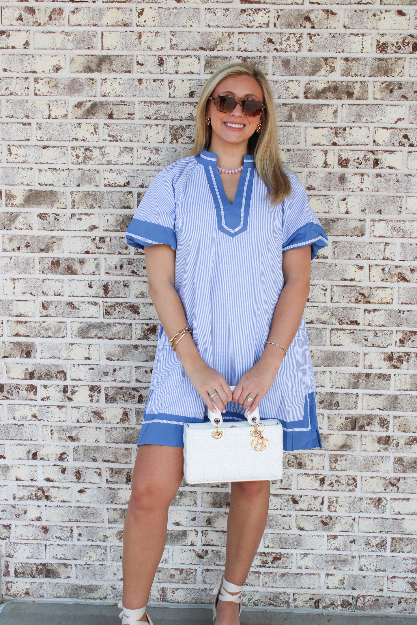 Maisie Striped Mixed V-Neck Mini Dress