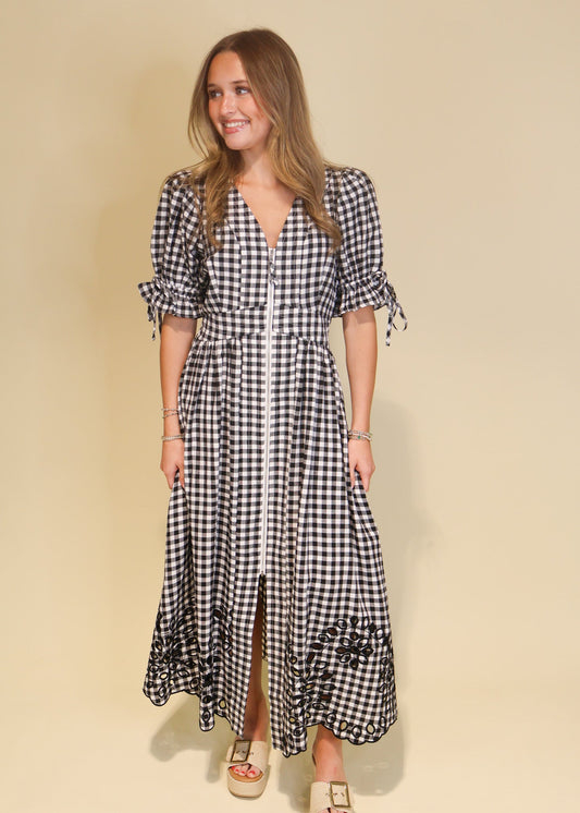 Darcy Gingham Eyelet Midi Dress