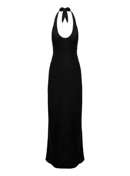 Salone Linen Halter Maxi Dress Black
