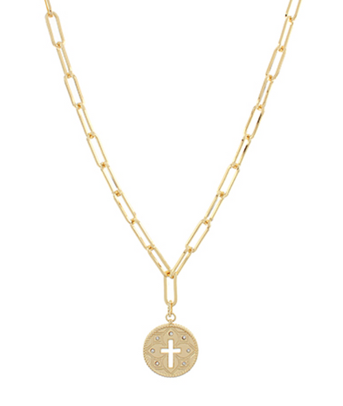 Cross Medallion Paperclip Necklace