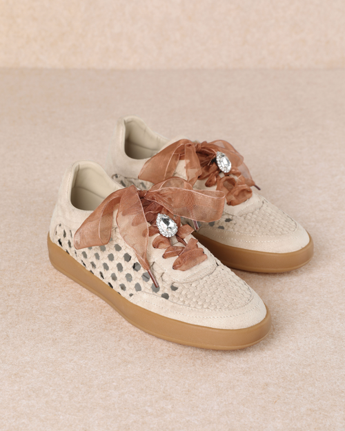 Giselle Suede and Woven Panel Sneakers