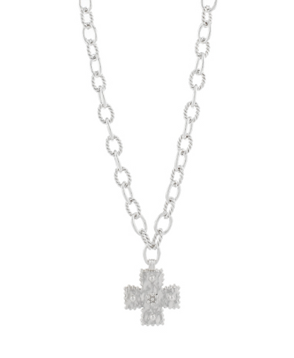 Hammered Cross Oval Chain Necklace