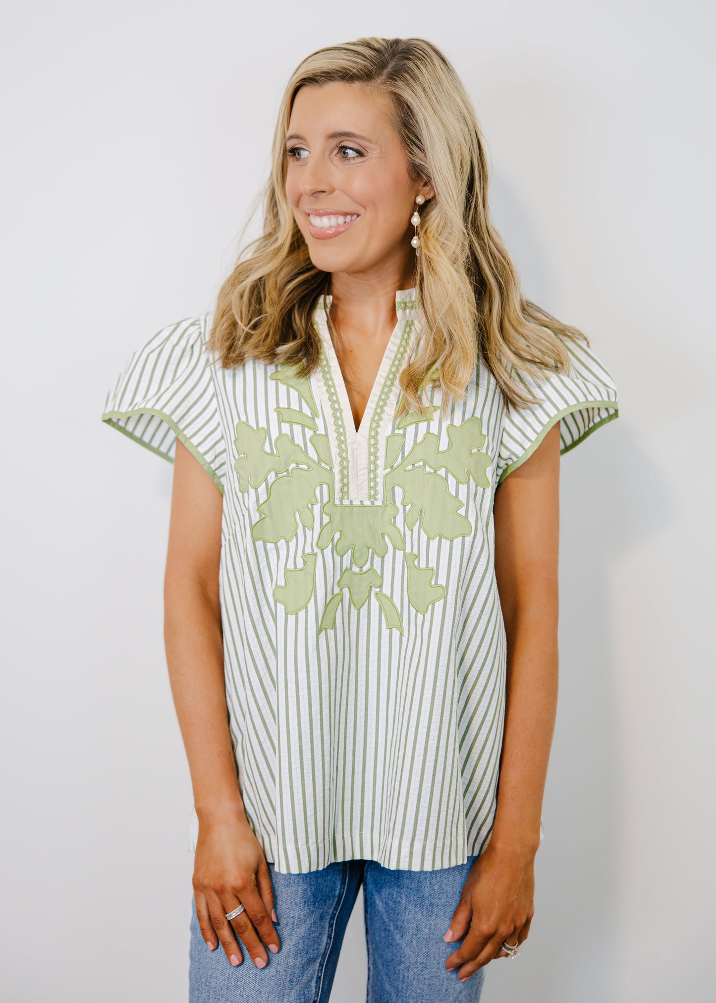 Lacey V-Neck Stripe Top