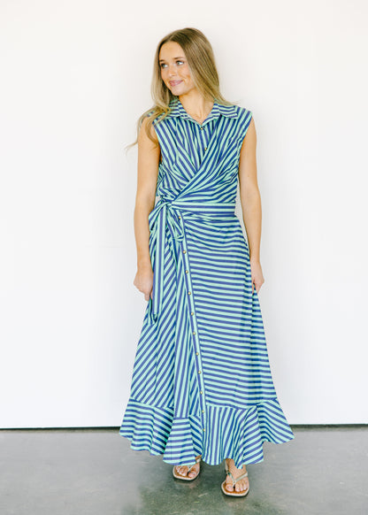 Anika Striped Tie Waist Midi Dress