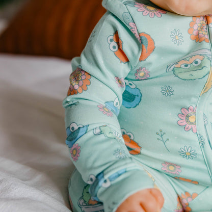 Zip-Up Footie Pajama - Sesame Street Retro Floral