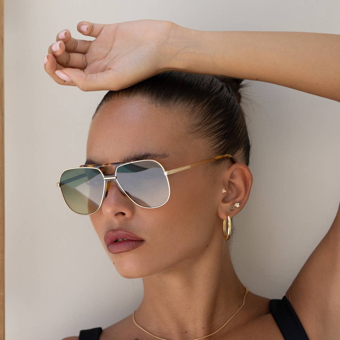 Logan Acetate Aviator Sunglasses - Gold | Fade Green