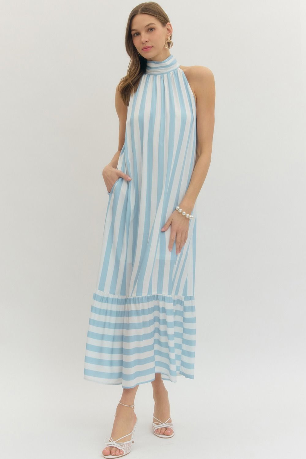 Delphi Stripe Halter Midi Dress